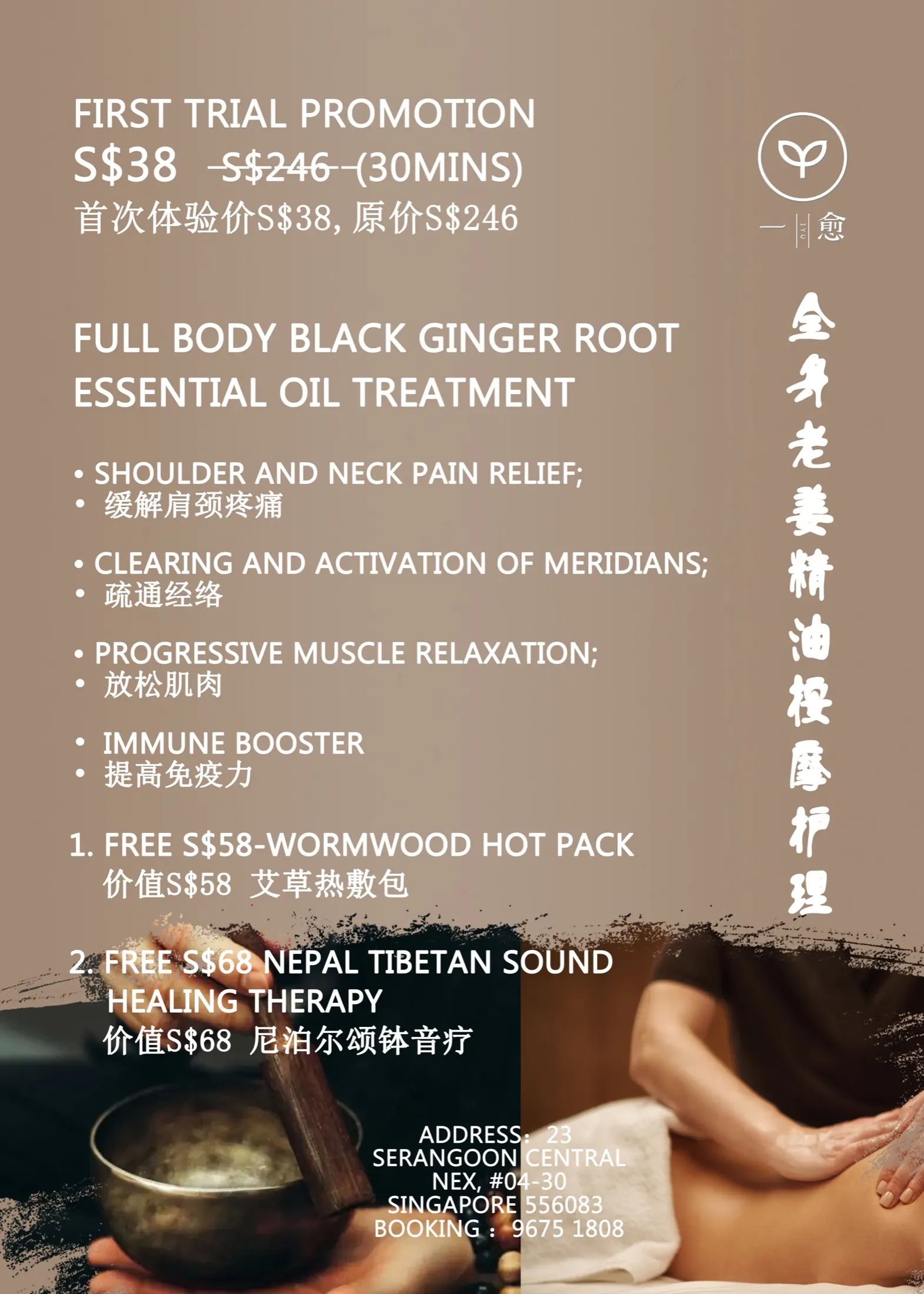 1 hour Full Body TCM black ginger root essential oil treatment
